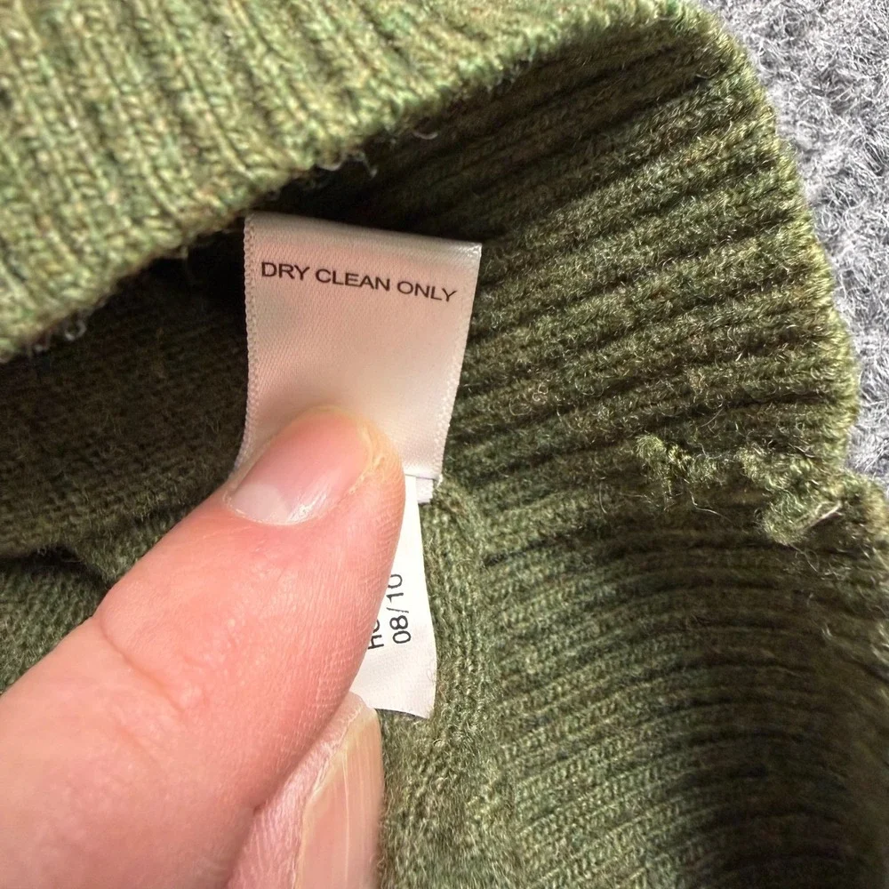 Banana Republic Mens Tall L Green 100% Merino Wool Quarter Zip Button Sweater